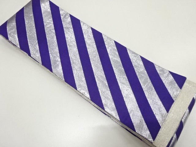 JAPANESE KIMONO / ANTIQUE HANHABA OBI FOR DANCE / WOVEN DIAGONAL STRIPE